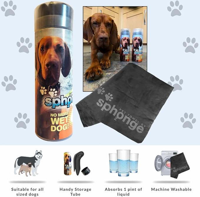 SPh2ONGE Highly Absorbent Pet and Dog Towel | 66 X 43cm | Dark Grey