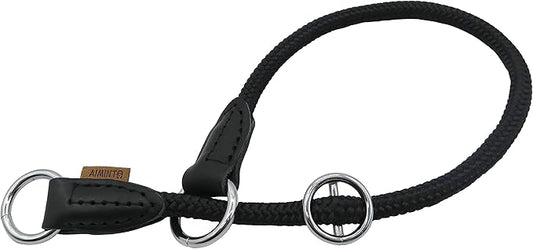 Braided Collar, Pro Training Dog Collar, No Pull Round Collar, Slip Collar with Slidable Stop Ring - Ideal for Small Medium Dogs (M- (1/3") - 18" Long, Black)