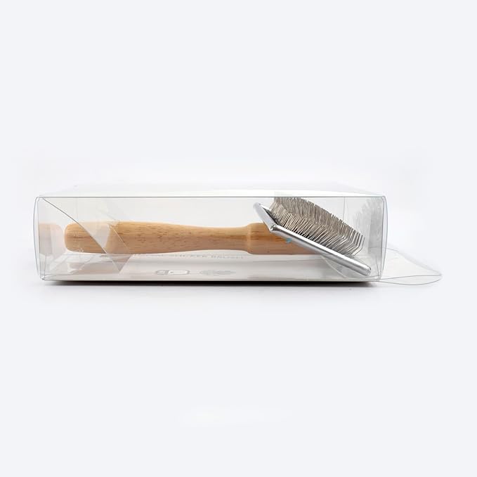 Wooden Slicker Brush - Stainless Steel Hard Pin Grooming Brush for Short-Haired Pets (Size L)
