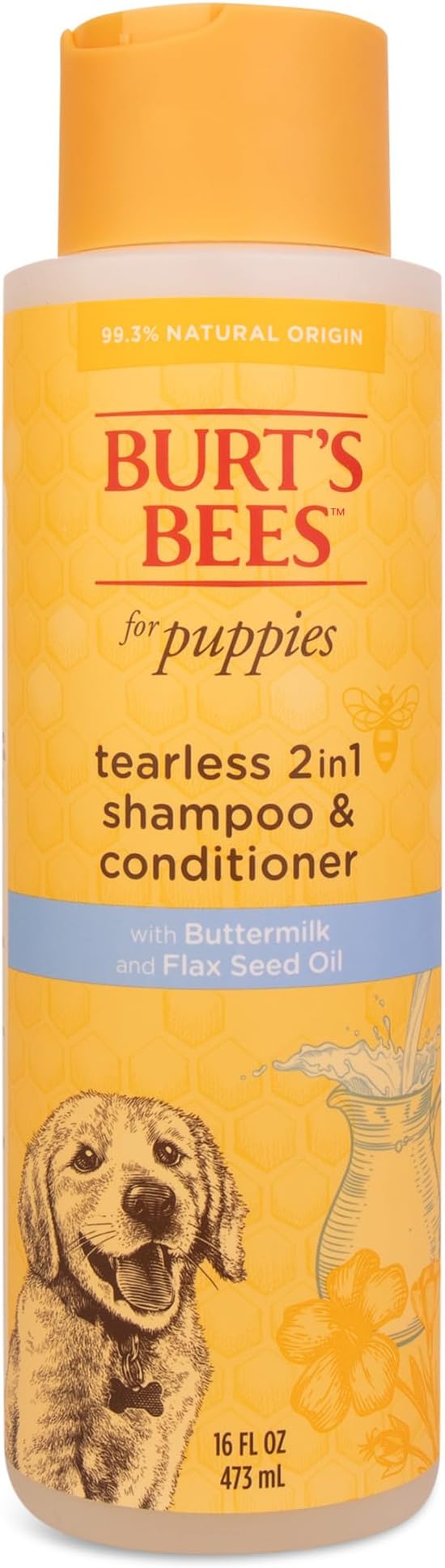 Burt's Bees for Pets Tearless Puppy 2-in-1 Shampoo and Conditioner with Buttermilk and Linseed Oil, 2pk, 95% Natural Origin Formulas, Best Gentle Shampoo for Puppies - Tear Free, 16 oz - 6 Pack