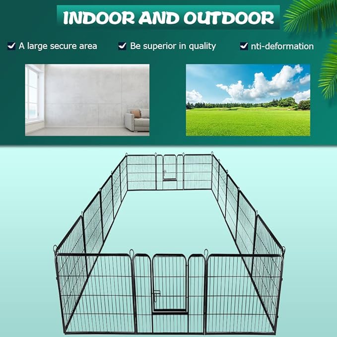 Pet Playpen Exercise Pen Dog Fence Animal Kennel Cage Yard Travel Camping Wire Metal Portable Folding Indoor Outdoor Crate for Dogs with Door 24inches 16 Panels,Black