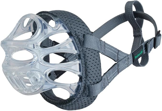 Baskerville INVISA Basket Dog Muzzle - Patented Humane Design with Facial Visibility, Padded Nose Band, Dog can Pant and Drink, Prevents Biting and Scavenging. Muzzle for Small Dogs (Size 1)