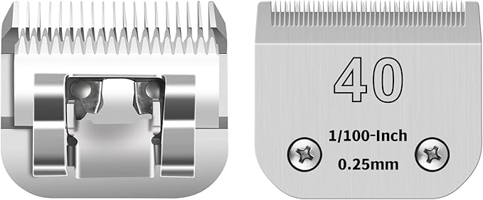 40# Detachable Pet Clipper Replacement Blades Compatible with Andis/Oster A5/Wahl KM10 Series Dog Clipper,Made of Ceramic Blade & Stainless Steel Blade,Size 40# Cut Length 1/100-Inch(2 Pack)