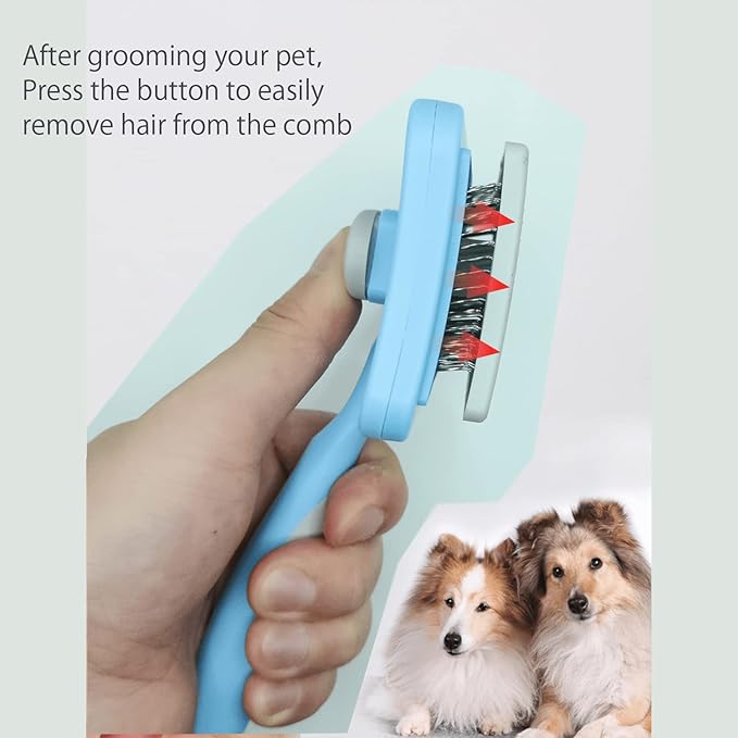 IOO Grooming Brush For Cat And Dog, Self Cleaning Slicker Brushes For Pet, Pet Grooming Brush Can Gently Removes Loose Undercoat, Mats Tangled Hair Slicker Brush for Pet Massage Cleaning (blue)