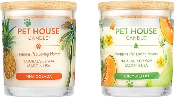 Pet House 9 oz Pina Colada and Juicy Melon Scented Pet Odor Candle, Clean Burning, Long Lasting, Plant Based Spring, Summer Scented Soy Candles, 60 Hour Burn Time, Pack of 2