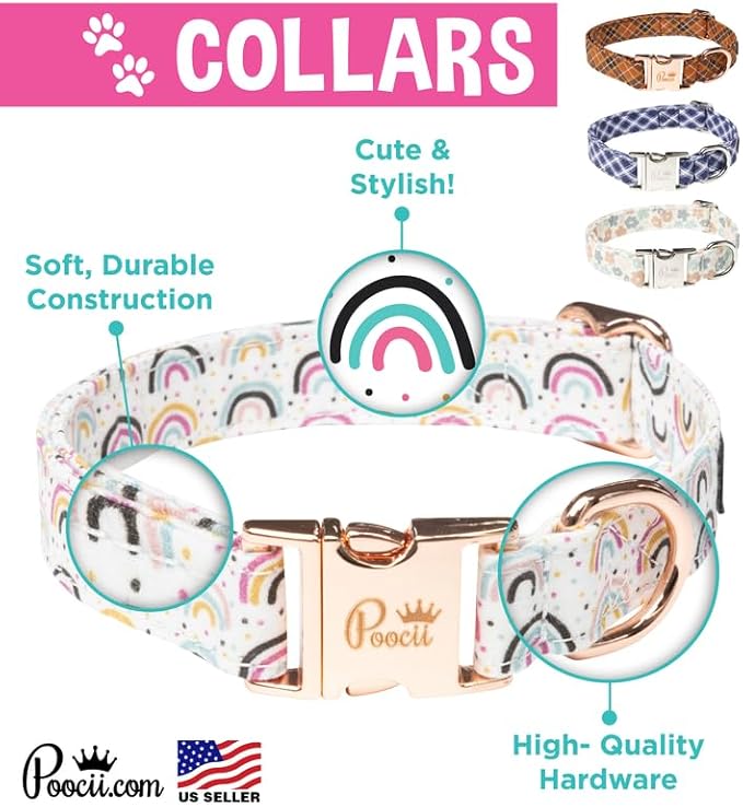Durable Cotton Blend Dog Collar, Cute & Stylish, Adjustable with Metal Locking Clasp, Made in USA (Blue Plaid, Medium)