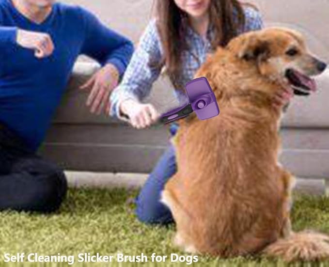 Self Cleaning Slicker Brush for Dogs Cats Brush for Shedding Grooming Brushes for Long Short Haired Pets (Purple)