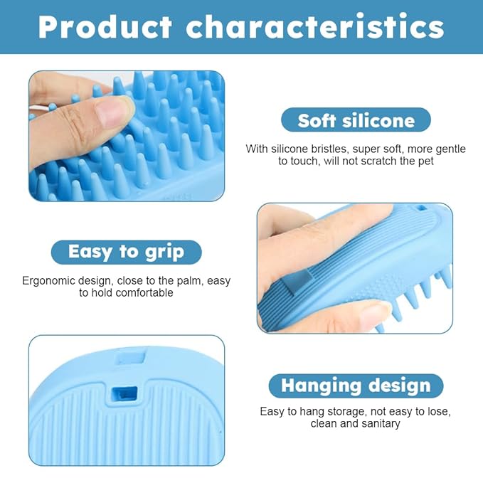 Dog Bath Brush, Pet Silicone Shampoo Brush, Rubber Shower Wash Curry Brush, Soft Shedding Bathing Brush Removes Loose & Shed Fur, for Short Long Haired Dogs Cats Massage Comb