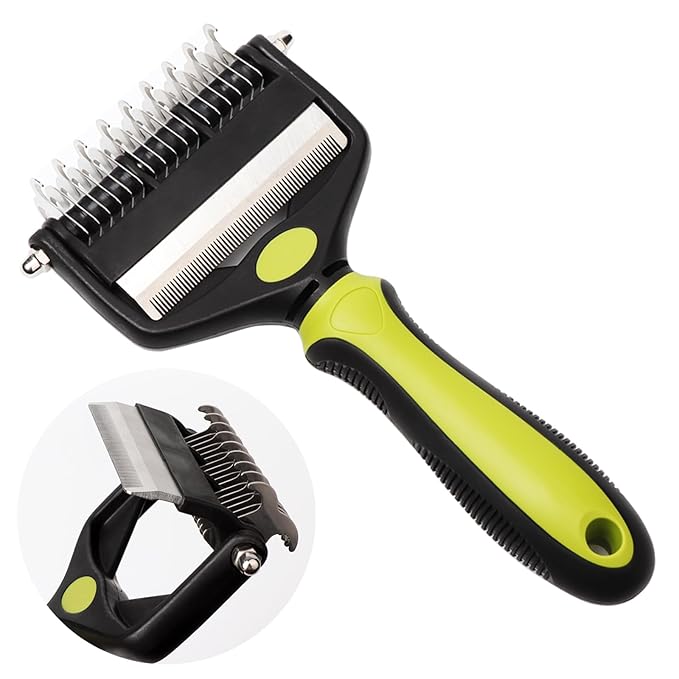 Pt brush for shedding,Dematting comb for Dogs, Cat deshedding Brush, Dog Grooming Rakes for long haired Dogs-Double Sided Shedding,Pet undercoat brushes Reduce Shedding by 95% (Green)