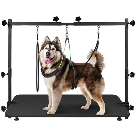 Dog Grooming Table Arm - Adjustable 35" Height, 32"-47" Width, Dog Grooming Arm with Clamp and No-Sit Haunch Holders - Perfect for Medium & Large Pets (Grooming Table Not Included)