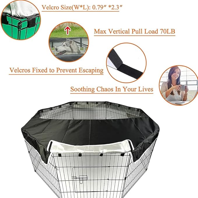 PJYuCien Dog Playpen Mesh Top Cover, Fits 24 Inch 8 Panels Regular Octagon Metal Exercise Pet Pen, Adhesive Tape Connections, Black (Note: Cover Only, Fence Not Included)