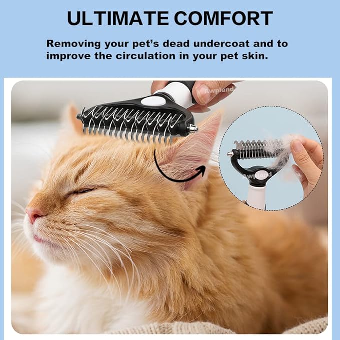 Penguin Pet Hair Brush - Double Sided Sheddind, Dematting Undercoat Rake for Dogs and Cats, 17+9 Teeth Deshedding Brush for Detangling and Dematting Long, Matted Fur on Cats and Dogs