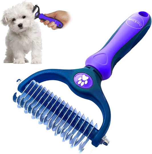 Pret & Lively Pet hair Dematting Tool, Tough Mats and Tangles, Undercoat Rake Comb, Dogs, Cats, Rabbits, & All Hairy Pets, Holiday Gift, Professional Grooming Brush For Deshedding, Extra Wide (Purple)