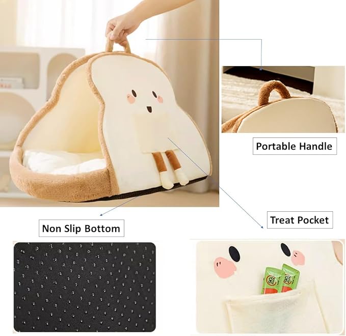 Portable Pet Cave for Puppy Kitten Cute Toast Design for Small Pets Cosy Cuddler (XL: up to 22lbs)