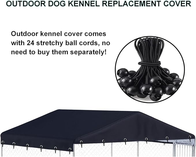 10 x 10 ft Outdoor Dog Kennel Cover Made from 600D Heavy Duty Waterproof Oxford Fabric Outdoor Dog Kennel Replacement Cover Black(Without cage top Frame)