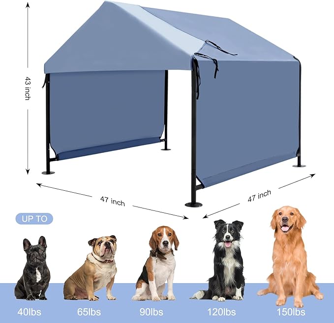 XLarge Outdoor Dog House 4'x4'x3.6' for Large Dogs, Animal Shelter with Upgraded Doors, Outside Sun Rain Canopy Pet House for Dogs, Cats, Small Animals and Livestock, Navy Blue