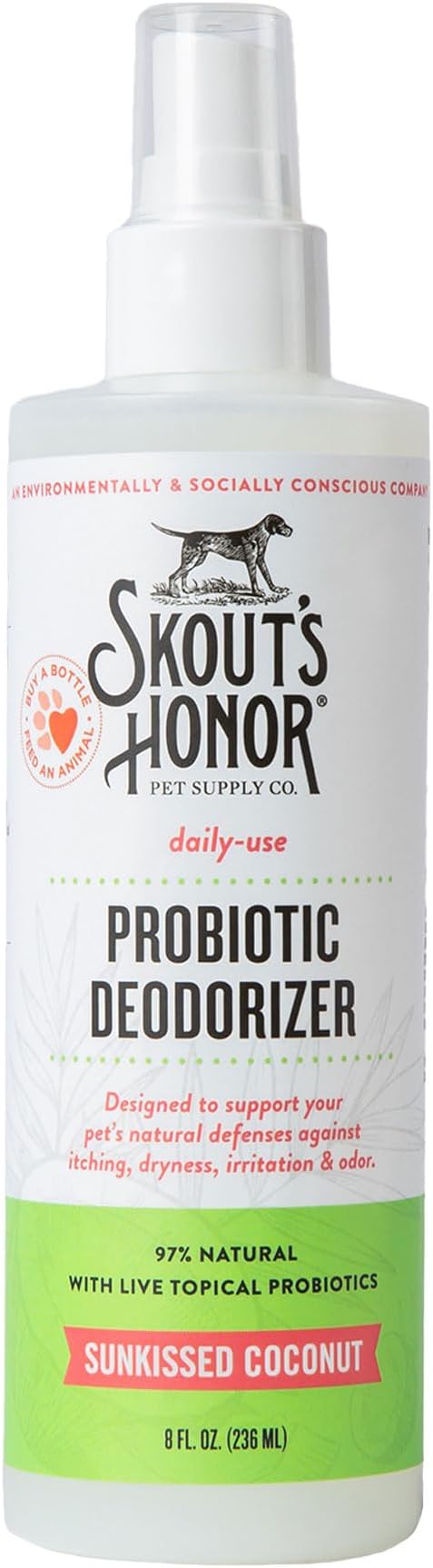 Skout's Honor Pet Deodorizer Spray- Hydrating Daily-Use with Avocado Oil & Omega-3s, Paraben & Sulfate-Free, 97% Natural, 8oz, Sunkissed Coconut