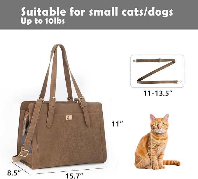 Stylish Pet Carrier Purse Leather Bag for Small Dogs Cats Puppy,Airline Approved Soft-Sided Carriers (Vintage Brown)