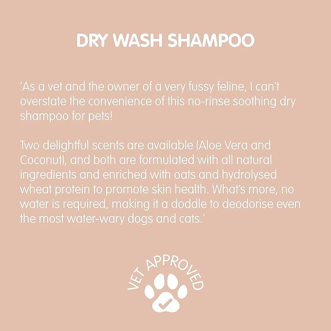 Dry Wash Shampoo for Pets – Soothing & Deodorizing, Natural Ingredients, Quick Drying & No Rinsing Required (Coconut & Oat)