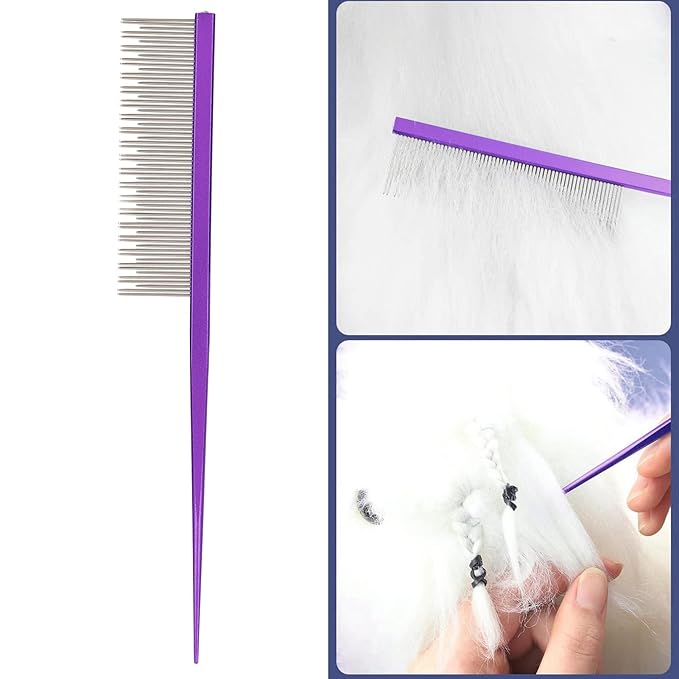 Round tooth metal dog comb is used for pet hair comb of dogs and cats to remove hair knots and entanglement. Professional pet hair comb styling comb(purple)