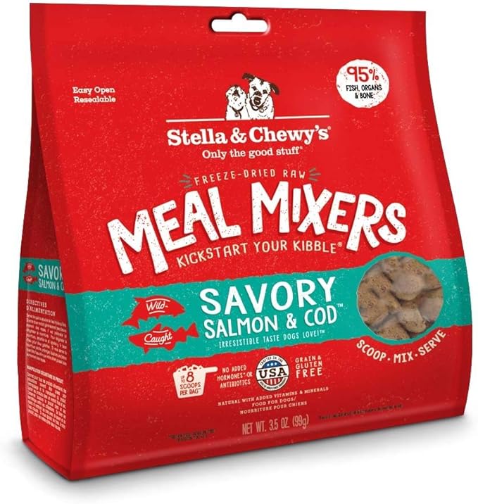 Stella & Chewy's Freeze Dried Raw Savory Salmon & Cod Meal Mixer – Dog Food Topper for Small & Large Breeds – Grain Free, Protein Rich Recipe – 3.5 oz Bag