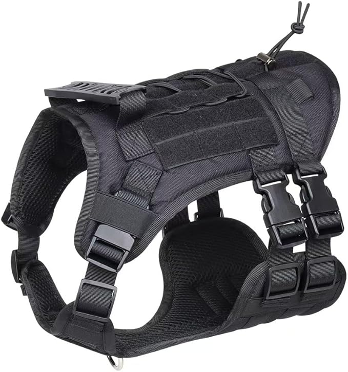 Tactical Harness for Large Dogs, Heavy Duty No Pull Dog Harness with Handle, Adjustable Size with Leash Clips, Suitable for Training, Walking, Hiking (Black,L)