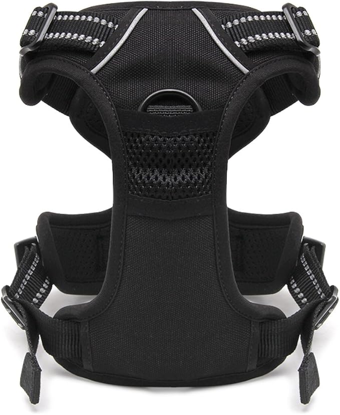 OLizee® New No Pull Dog Harness Outdoor Adventure Reflective Markings Pet Vest with Handle Adjustable Protective Nylon Walking Pet Harness Variety of Sizes and Colors,Black S