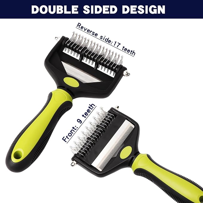 Pt brush for shedding,Dematting comb for Dogs, Cat deshedding Brush, Dog Grooming Rakes for long haired Dogs-Double Sided Shedding,Pet undercoat brushes Reduce Shedding by 95% (Green)