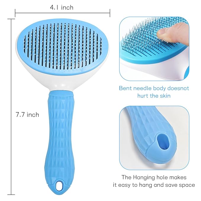 Self-Cleaning Slicker Brush,Pet Brush, Pet Massage Tool for Dogs Cats Rabbits Pet Grooming Shedding Brush Hair Care, Gentle on Skin (Blue)