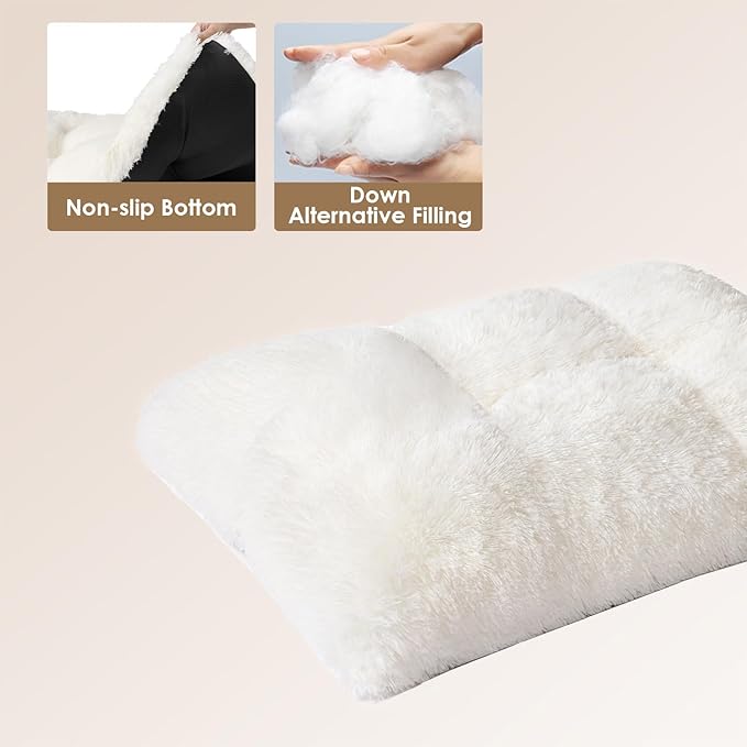 EHEYCIGA Fluffy Dog Crate Bed for Small Dogs, Plush Faux Fur Dog Crate Pad, Calming Anti Anxiety Small Dog Bed for Crate, Washable Soft Warm Dog Crate Mat with Non-Slip Bottom, Beige