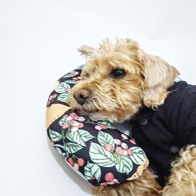 Cute Cooling Dog Bed Pillows, Half Donut U Shaped Pet Neck Pillow,Pet Neck Pillow for Upper Spine and Calming Support (Tropical Cat, Large for Pets Under 30lbs)