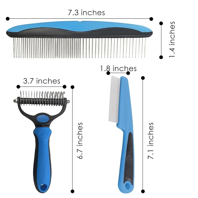 Pet Grooming Kit - Deshedding Brush with Metal Comb and Flea Comb for Detangling and Removing Matted Fur, Fleas on Cats and Dogs
