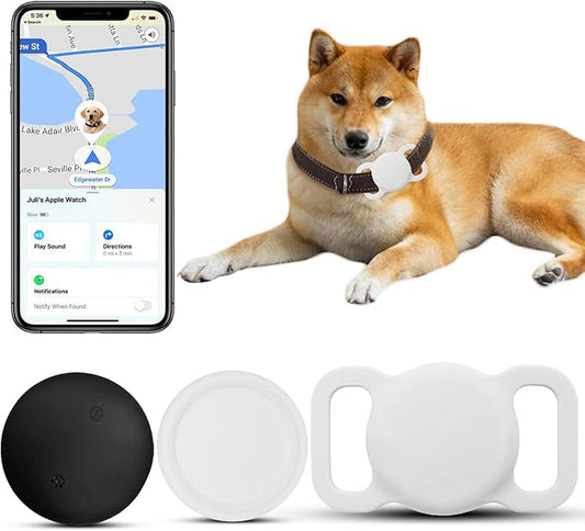 Pet Location Tracker, Smart Dog Tracker with Collar Holder, MFi Certificated Tracking Device, Waterproof Bluetooth Tracker, No Monthly Fee, Not GPS Tracker, iOS Compatible (White)