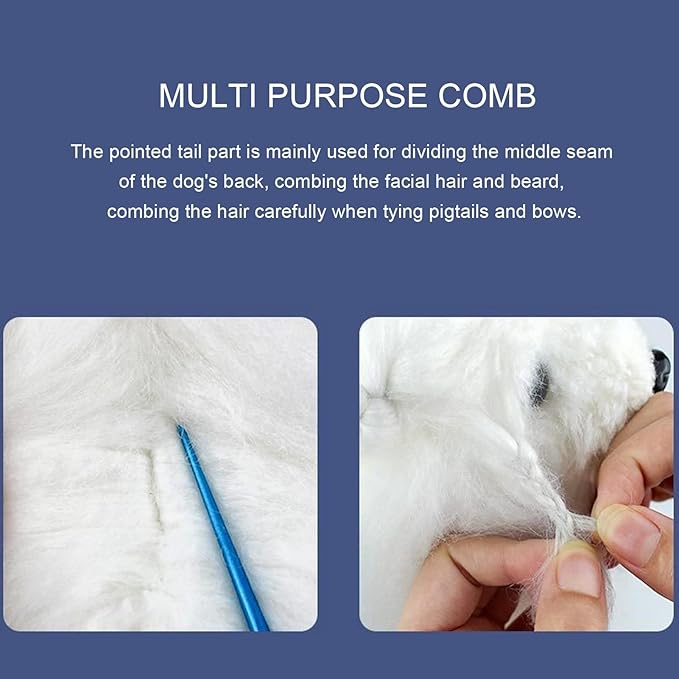 Round tooth metal dog comb is used for pet hair comb of dogs and cats to remove hair knots and entanglement. Professional pet hair comb styling comb(blue)