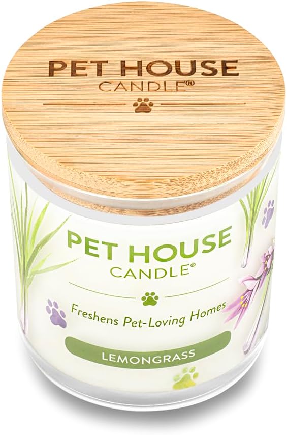 Pet House 9 oz Lemongrass Scented Pet Odor Candle, Clean Burning, Long Lasting, Plant Based Spring, Summer Scented Soy Candle, 60 Hour Burn Time