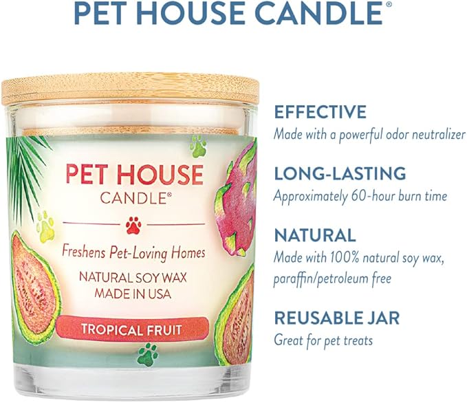 Pet House 9 oz Tropical Fruit Scented Pet Odor Candle, Clean Burning, Long Lasting, Plant Based Spring, Summer Scented Soy Candles, 60 Hour Burn Time, Pack of 2