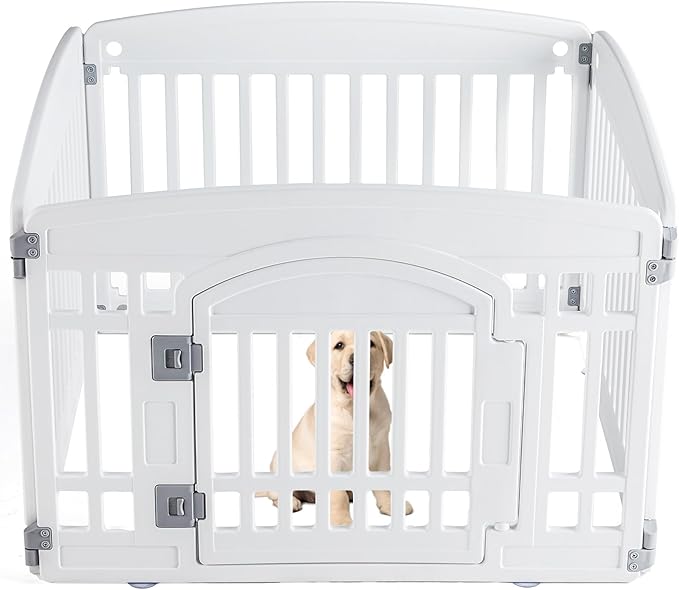 Dog Playpen 4-Panel 24" | Safe & Secure Indoor/Outdoor Pet Fence | Folding & Portable | 35 x 35 x 24IN, Ideal for Small to Medium Dogs | Easy to Clean (White)