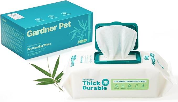 Gardner Pet Bamboo Dog Wipes for Paws and Butt, Dog Wipes Cleaning Deodorizing, Soothing Anal Gland Pets Wipes with Coconut Oil, Extra Thick Cat Wipes, Puppy Wipes, Unscented 100 Count