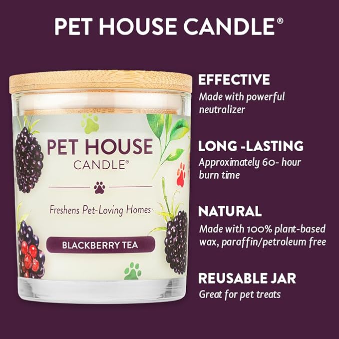 Pet House 9 oz BlackBerry Tea Scented Pet Odor Candle, Clean Burning, Long Lasting, Plant Based Spring, Summer Scented Soy Candles, Pack of 2