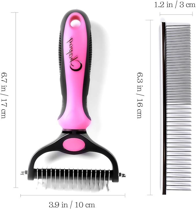 Pet Grooming Brush and Metal Comb Double Sided Long Hair Pet Undercoat Cleaner Brush for Dogs and Cats Removes mats and lint Effectively removes carpet shedding or flyaway hair.(Pink)…