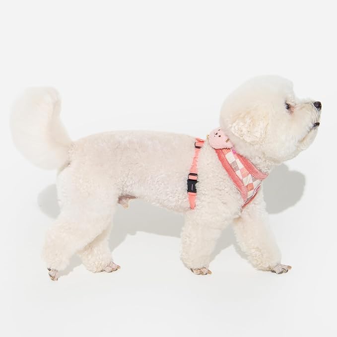 Pinkaholic New York Annika Dog Harness Over-The-Head Warm Winter Argyle Pattern Adjustable Chest for Small Dog, Indian Pink, Large