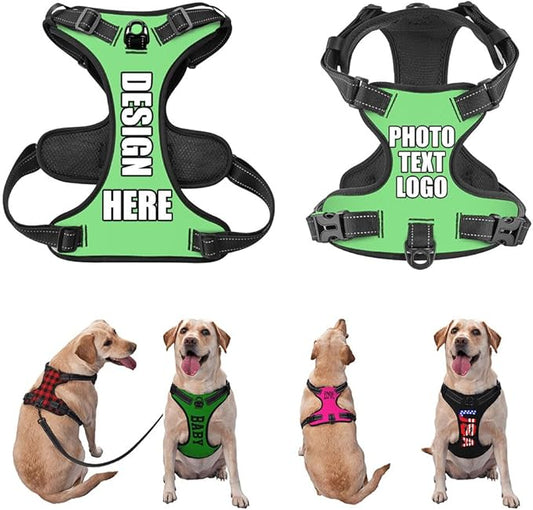 Custom Pet Traction Chest Harness for Training Walking with No Pulling Tugging Choking Pressure, Customized Comfy Dog Chest Harness, Reflective Pet Harnesses Customization, LightGreen, M