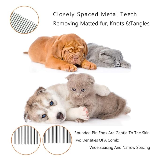 Steel Comb for Dog Grooming,Metal Dog Comb,Metal Combs for Dogs & Cats & Small Dog Grooming,Sorxine Pet Comb for Removing Matted Fur, Knots & Tangles,Shedding (Silver+White)
