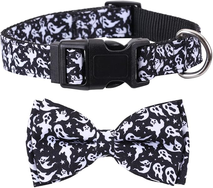 Halloween Dog Collar with Removable Cute Bow Tie Adjustable Pet Collars Medium