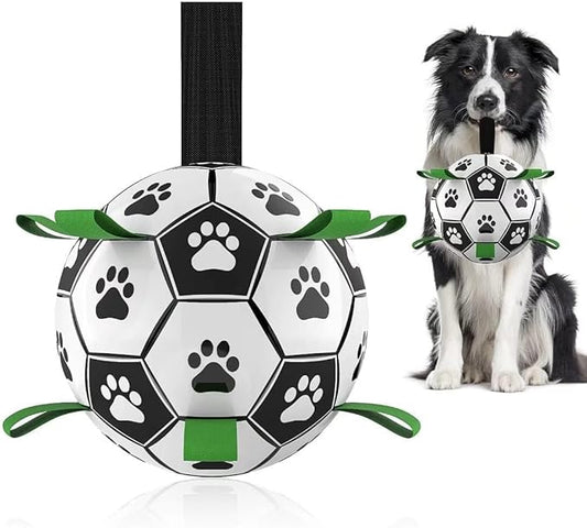 QDAN Dog Toys Soccer Ball with Straps, Interactive Dog Toys for Tug of War, Puppy Birthday Gifts, Dog Tug Toy, Dog Water Toy, Durable Dog Balls World Cup for Small & Medium Dogs(6 Inch)