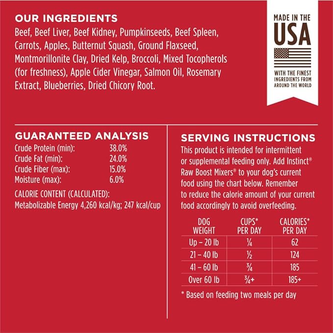 Instinct Raw Boost Mixers Freeze Dried Dog Food Toppers For Dry Food, Grain Free Dog Food Toppers with Beef For Dogs, 6 oz