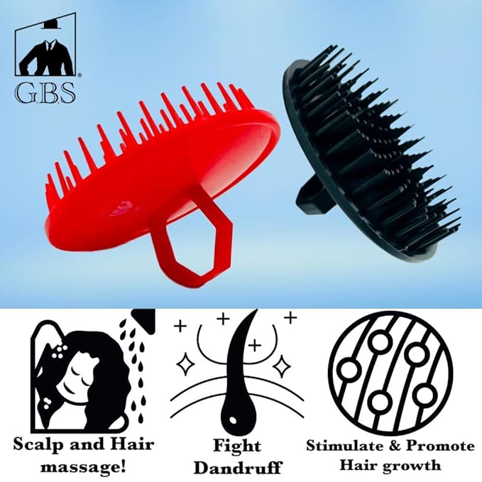 G.B.S Scalp Exfoliator 4 Pack - Shampoo Brush, Scalp Scrubber for Dandruff Removal, Massager & Hair Exfoliator - Red & Black