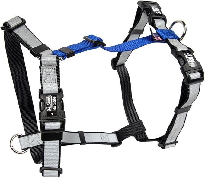 No Pull Harness with Fully Customizable Fitment for Large Dogs - 3M Reflective Heavy Duty Harness for Walking & Training - No Choke Comfortable Collar Design, Made in USA L-Roy Blue