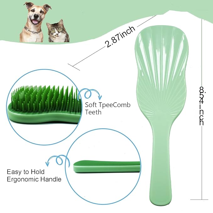Soft Bristle Puppy Brush - Gentle Grooming Brush for Small Dogs & Puppies - Effective Hair Remover for Tangles & Shedding (Green)
