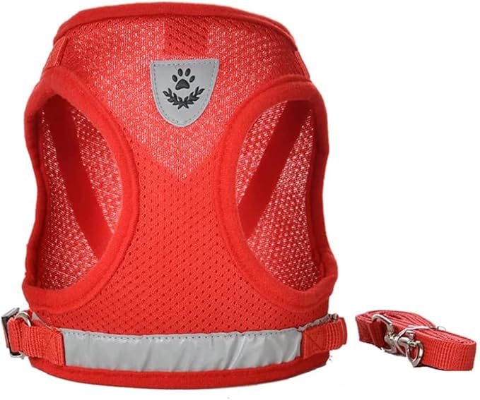 FEimaX Dog Harness and Leash Set for Walking, Soft Mesh Adjustable Easy Control Lightweight Cat Vest Harnesses with Reflective Strips, Escape Proof Small Dogs Cats Vests (Red, X-Large)